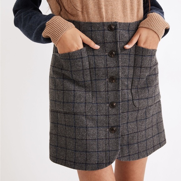 NWT Wool Button-Front Mini Skirt in Windowpane - Picture 4 of 8